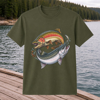 Rainbow Trout Pair Freshwater Fishing Graphic T-Shirt