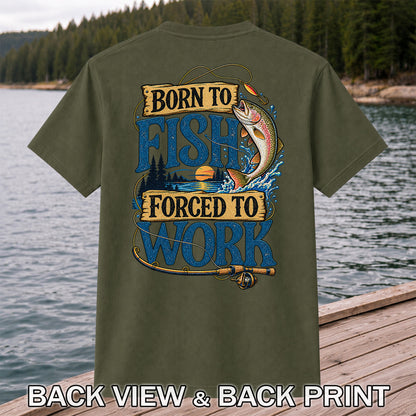 Rainbow Trout Lake Sunset Fishing Graphic T-Shirt | Back Print