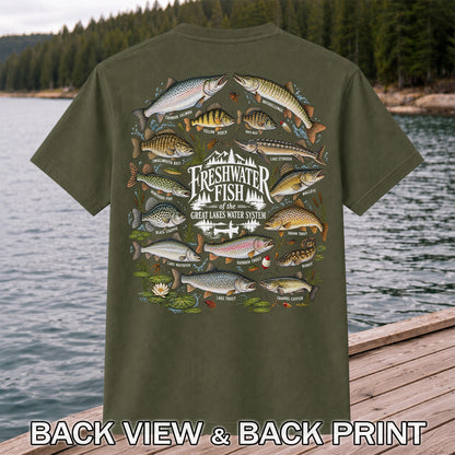 Freshwater Fish of the Great Lakes Water System Graphic T-Shirt | Back Print