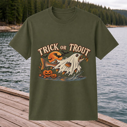 Trick or Trout Ghost Fish Halloween Fishing T-Shirt