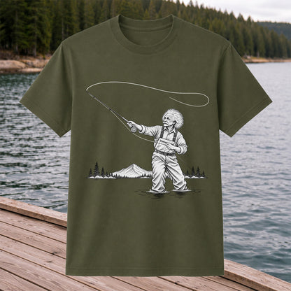 Vintage Fly Fisherman Mountain Lake Fishing Graphic T-Shirt