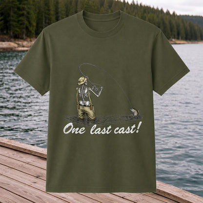 One Last Cast Skeleton Angler Fishing Graphic T-Shirt