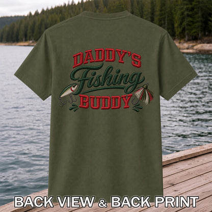 Daddy's Fishing Buddy Funny Fishing Graphic T-Shirt | Back Print