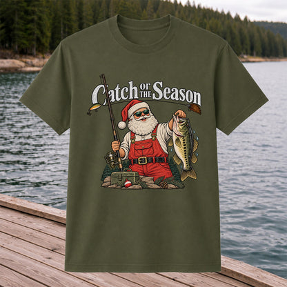 Catch of the Season Santa Bass Fishing Christmas T-Shirt