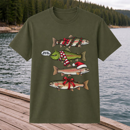 Christmas Trout Fishing Holiday Graphic T-Shirt