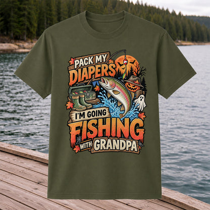 Pack My Diapers I'm Going Fishing With Grandpa Halloween Rainbow Trout T-Shirt
