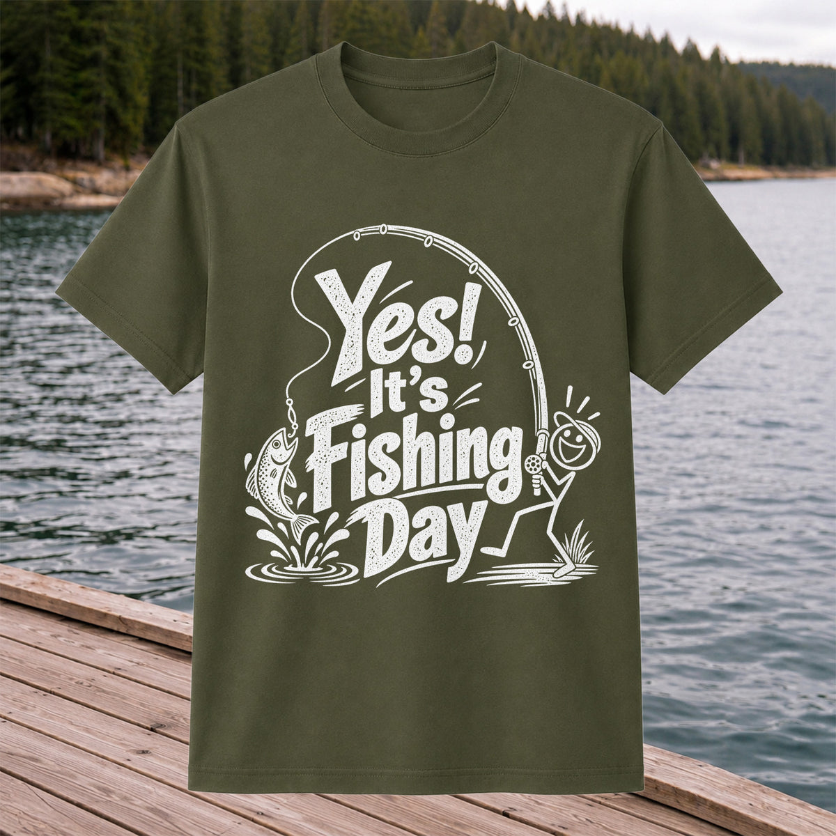 Yes! It's Fishing Day Funny Angler and Trout Graphic T-Shirt