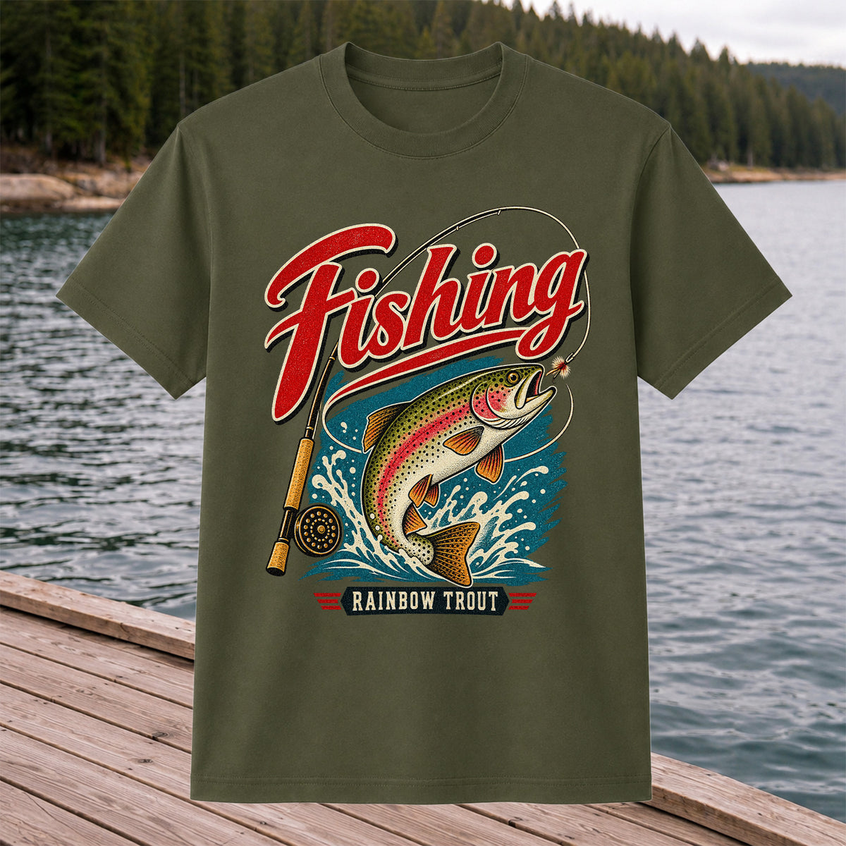 Vintage Rainbow Trout Fishing Graphic T-Shirt