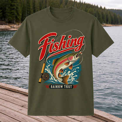 Vintage Rainbow Trout Fishing Graphic T-Shirt