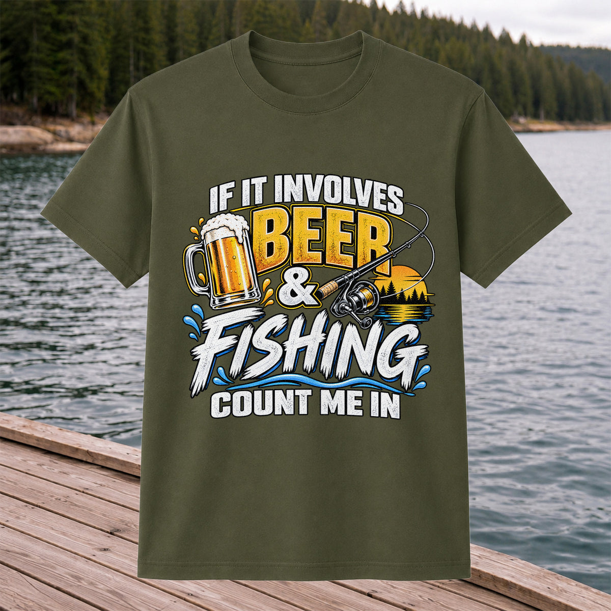 Beer and Fishing Funny Angler Graphic T-Shirt
