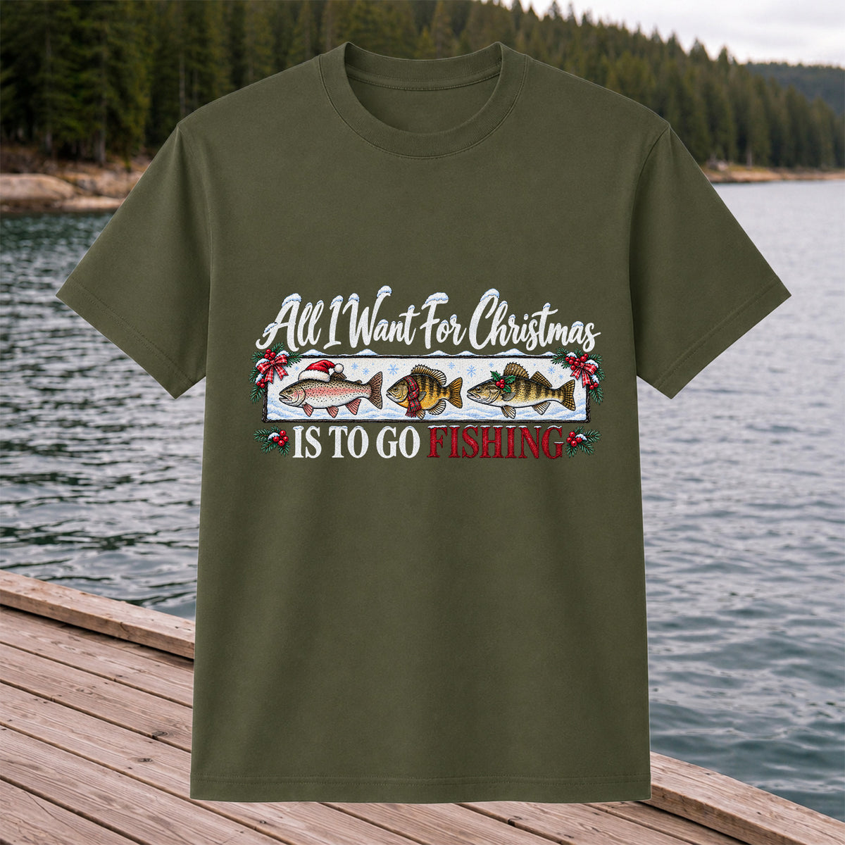 Christmas Freshwater Fish Fishing Graphic T-Shirt