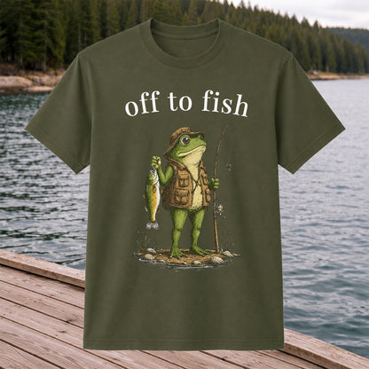 Off To Fish T-Shirt Funny Frog Fishing Shirt Vintage Angler Tee