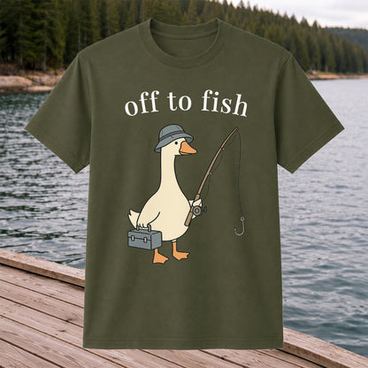 Off To Fish T-Shirt Funny Goose Fishing Shirt Vintage Angler Tee