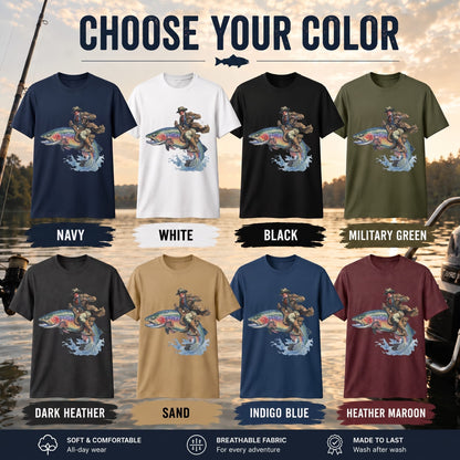 Cowboy Riding Rainbow Trout Fishing T-Shirt