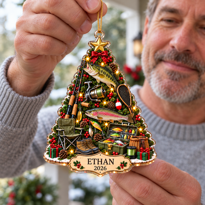 Personalized Fishing Memories Acrylic Christmas Ornament, Custom Name & Year