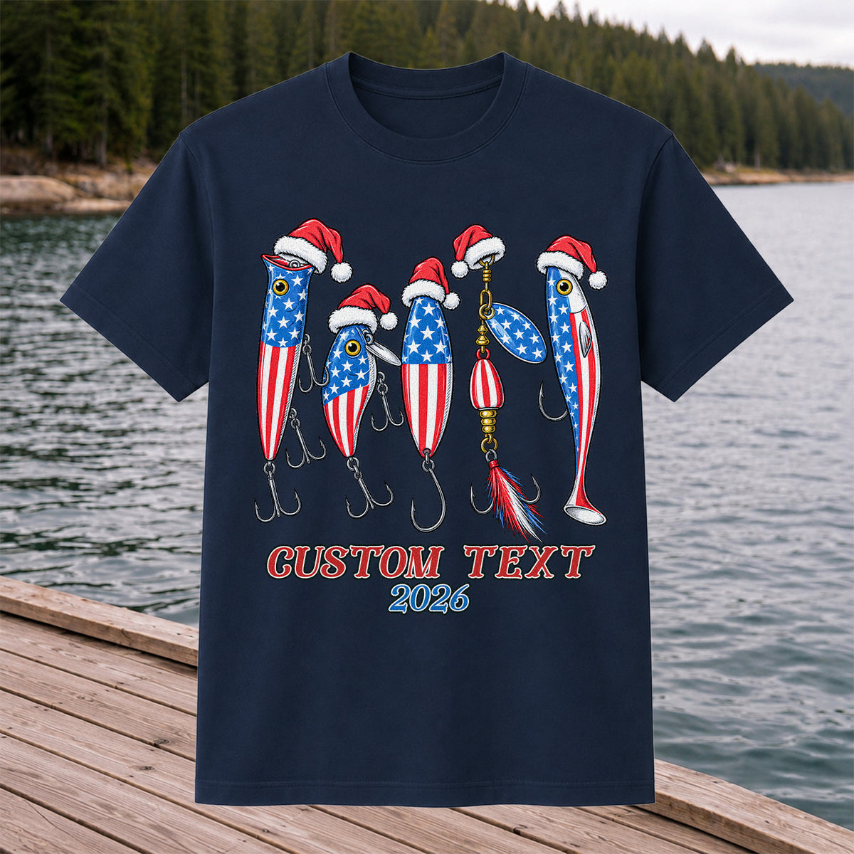 Personalized Patriotic Christmas Fishing Lures T-Shirt
