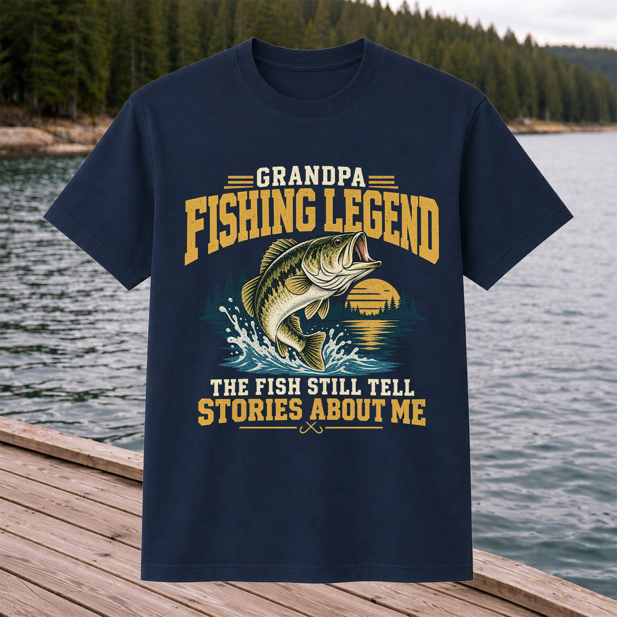 Grandpa Fishing Legend Jumping Bass Vintage Fishing T-Shirt