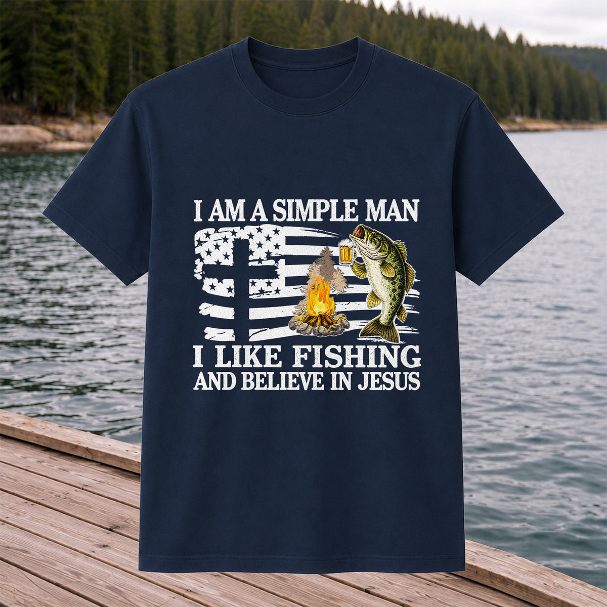 I Am a Simple Man Fishing Bass and Faith Graphic T-Shirt