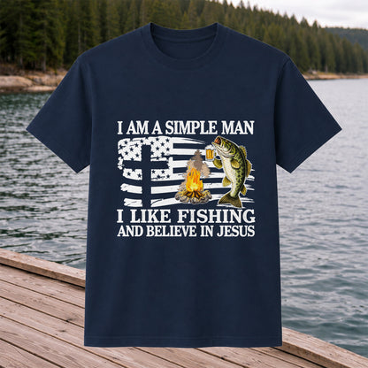 I Am a Simple Man Fishing Bass and Faith Graphic T-Shirt