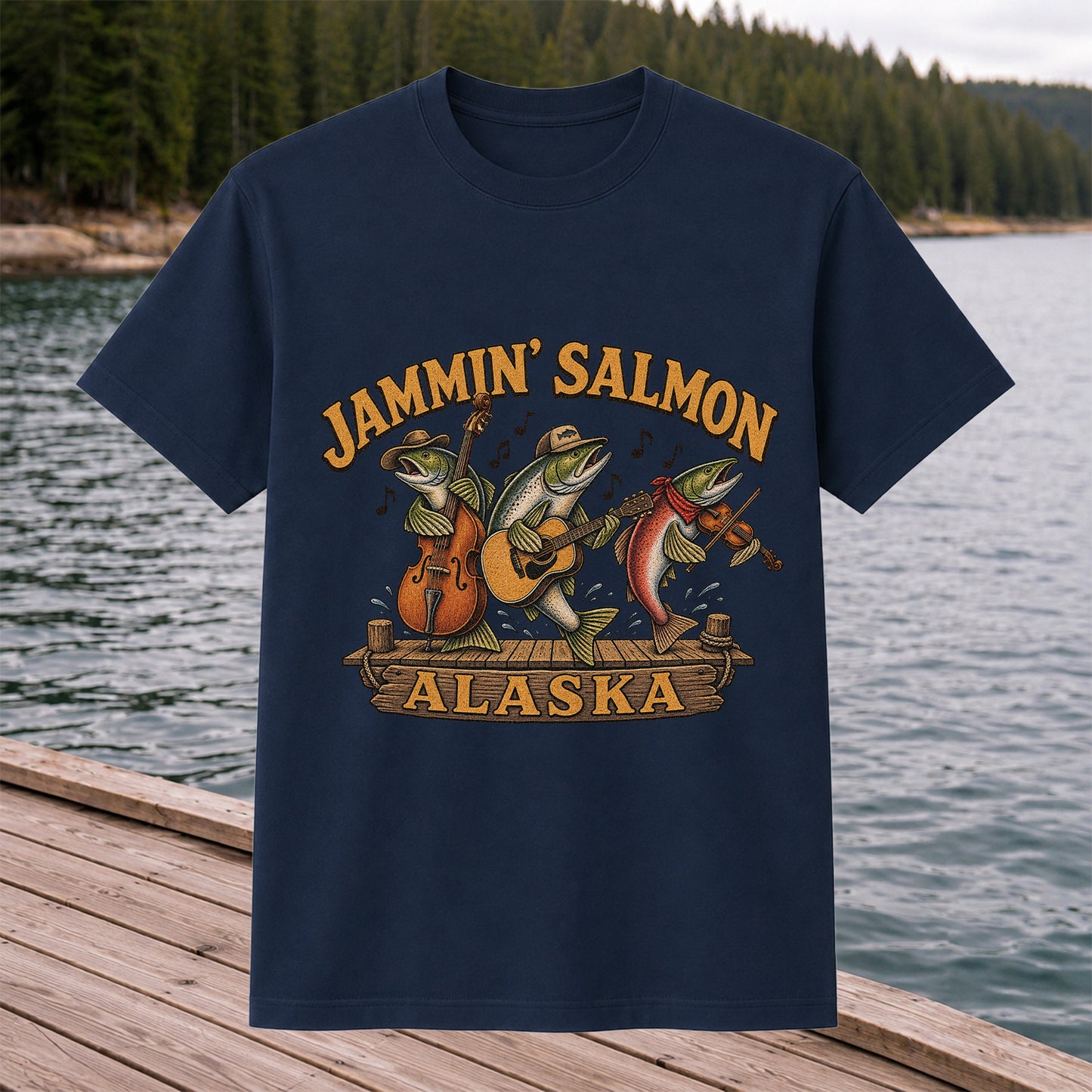 Jammin’ Salmon Alaska Fishing Band Graphic T-Shirt