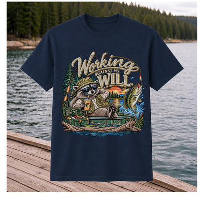 Working Against My Will Raccoon Bass Fishing T-Shirt