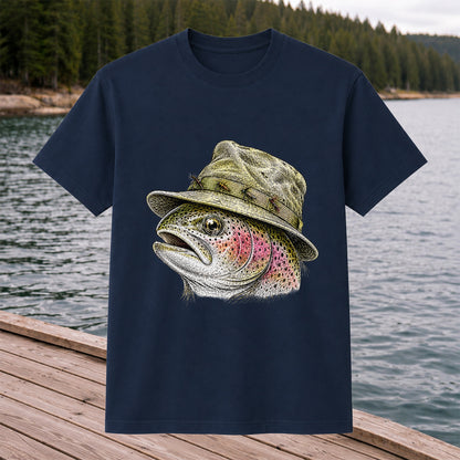 Rainbow Trout Wearing Fishing Hat Graphic T-Shirt