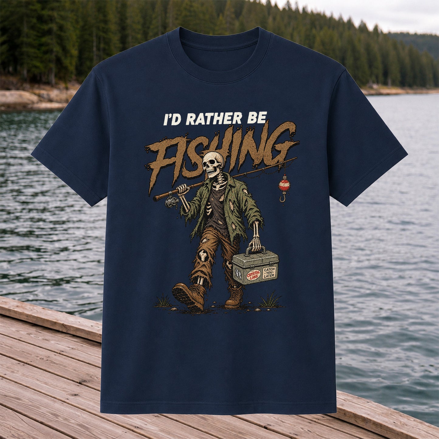 I'd Rather Be Fishing Skeleton Angler Graphic T-Shirt