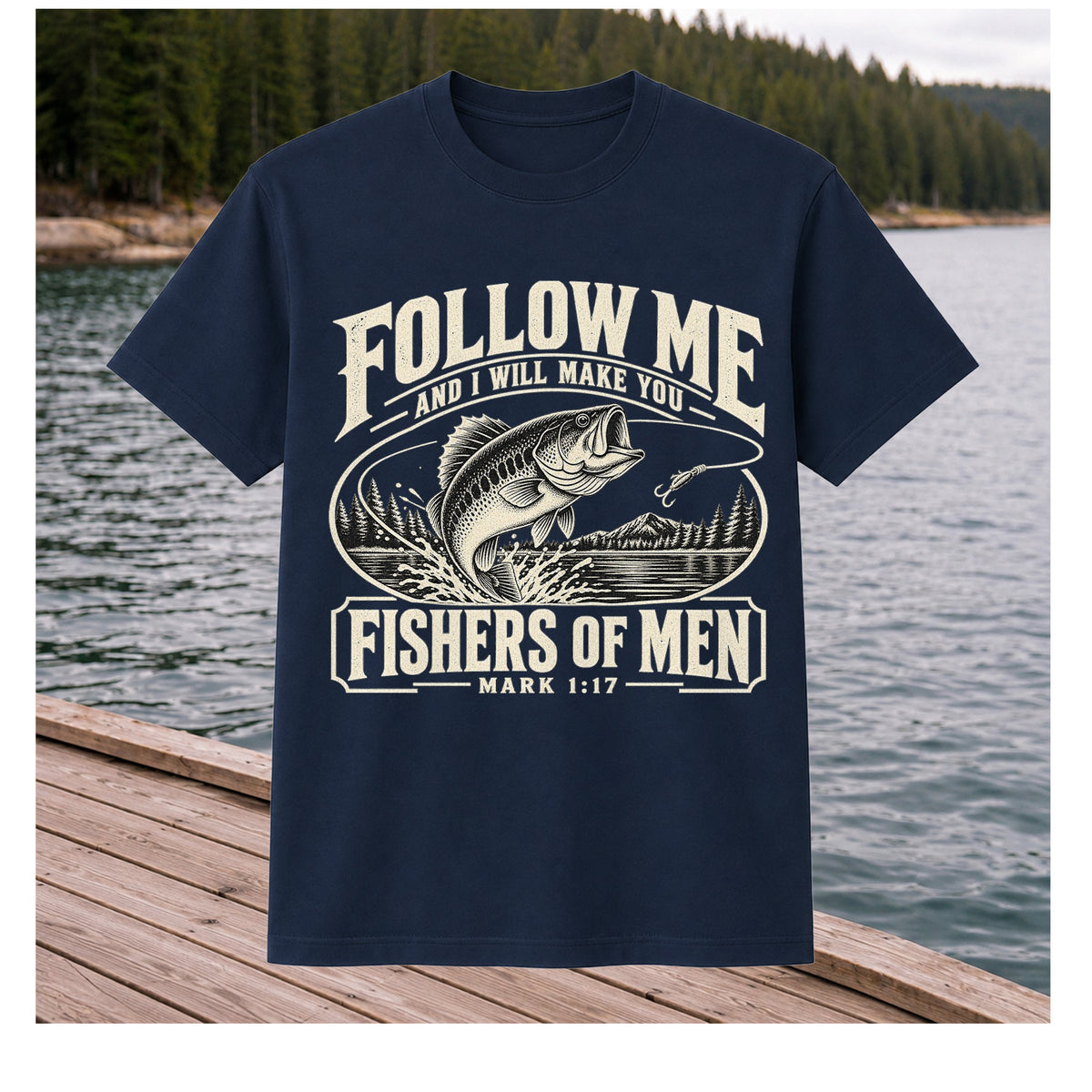 Follow Me Fishers of Men Christian Bass Fishing Graphic T-Shirt