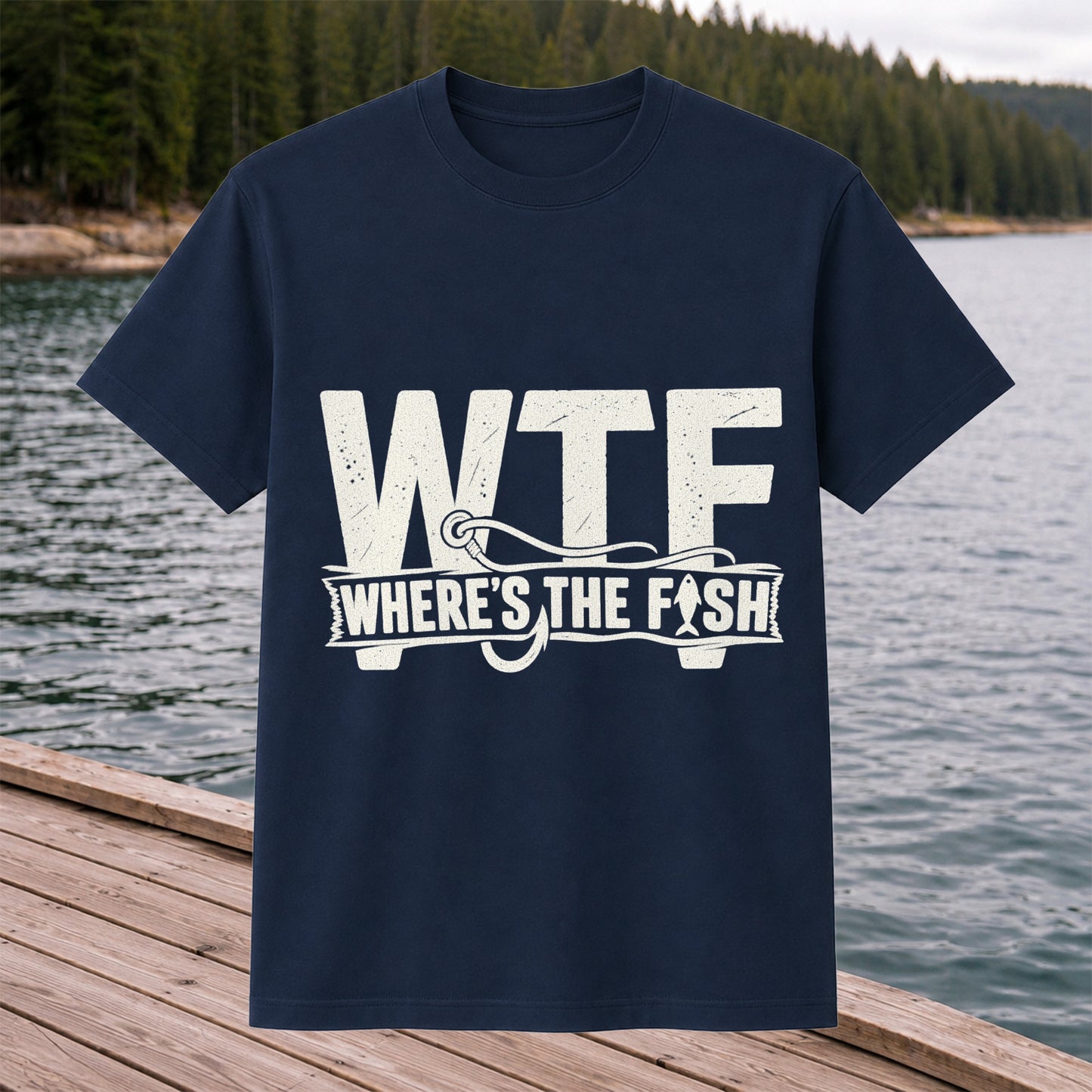 WTF Where's the Fish Funny Fishing Hook T-Shirt