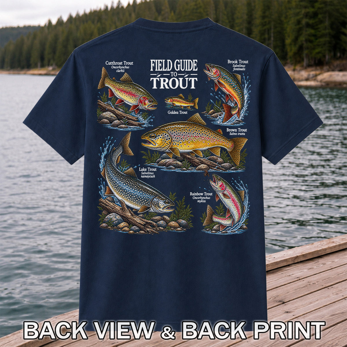 Field Guide to Trout Fishing Species Graphic T-Shirt | Back Print