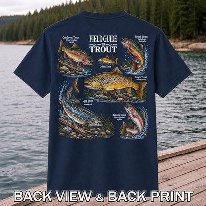 Field Guide to Trout Fishing Species Graphic T-Shirt | Back Print