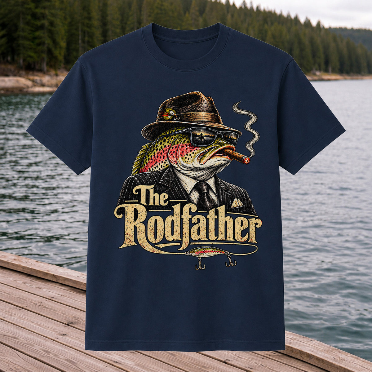 The Rodfather Rainbow Trout Gangster Funny Fishing T-Shirt