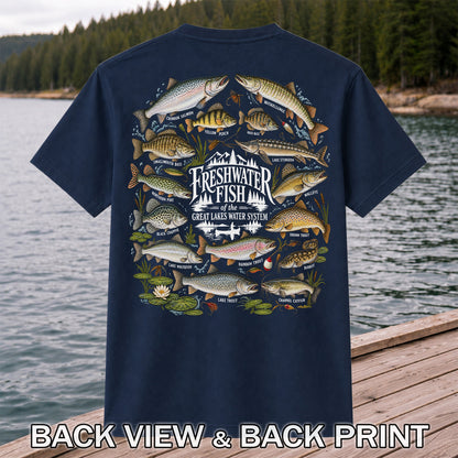 Freshwater Fish of the Great Lakes Water System Graphic T-Shirt | Back Print