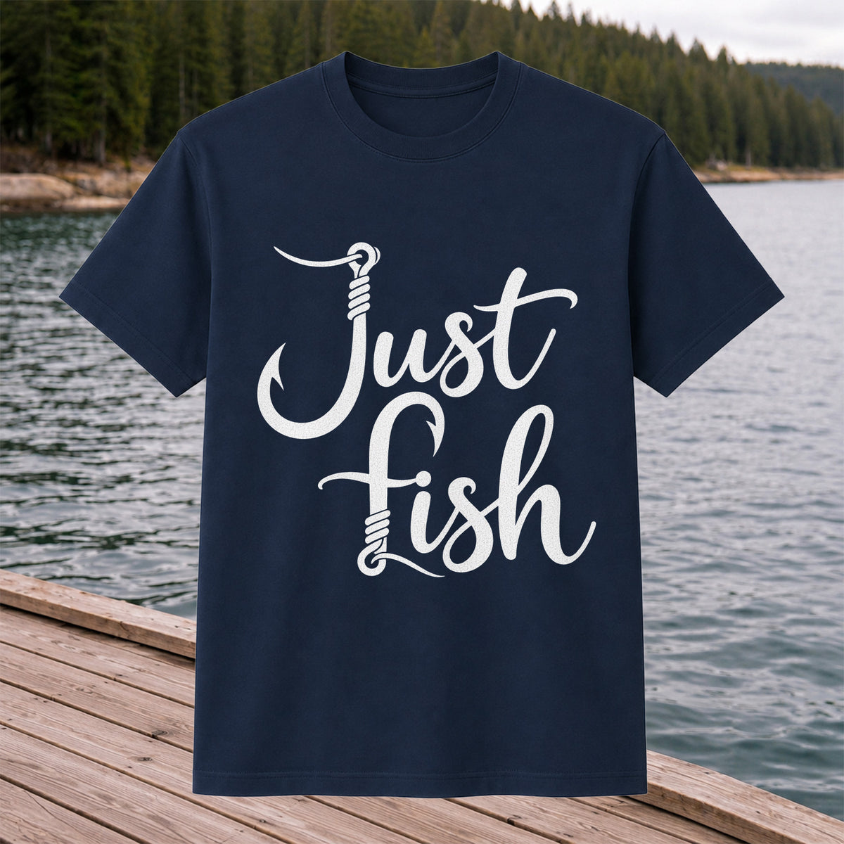 Just Fish Funny Fishing Hook Graphic T-Shirt