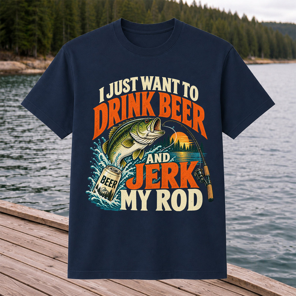 Drink Beer and Jerk My Rod Funny Bass Fishing T-Shirt