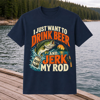 Drink Beer and Jerk My Rod Funny Bass Fishing T-Shirt