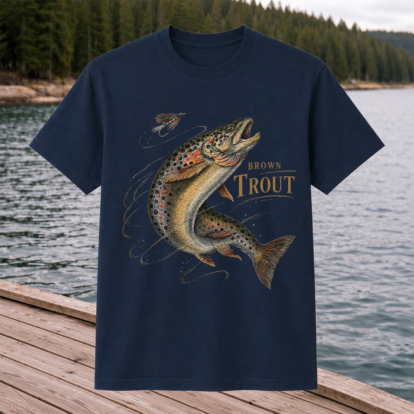 Brown Trout Chasing Fly Vintage Fishing Graphic T-Shirt