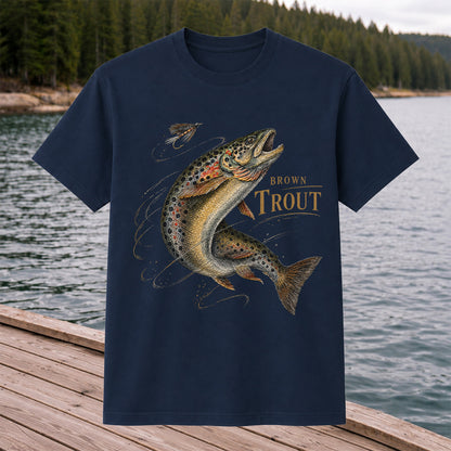 Brown Trout Chasing Fly Vintage Fishing Graphic T-Shirt