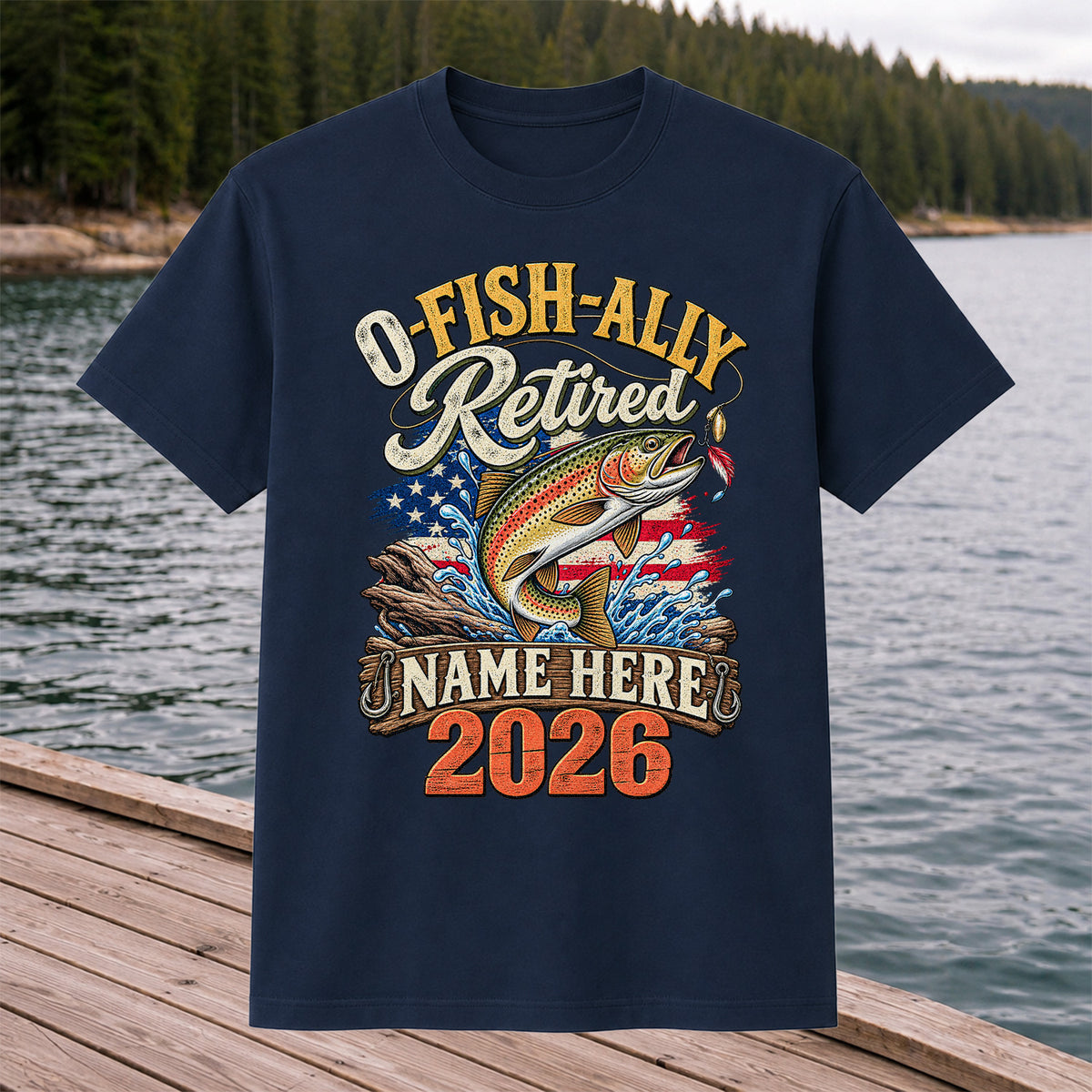 Retired Trout Fishing Patriotic Personalized Graphic T-Shirt