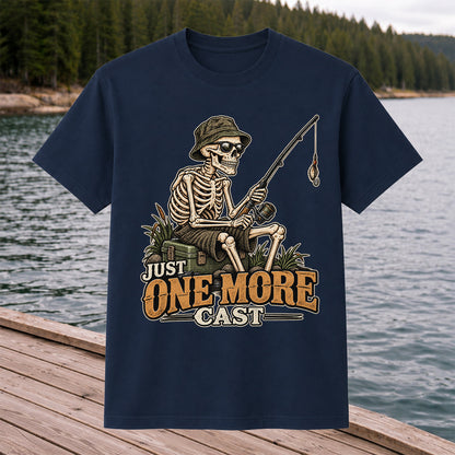 Just One More Cast Skeleton Angler Funny Fishing T-Shirt