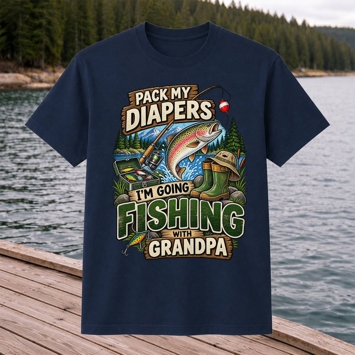 Pack My Diapers I'm Going Fishing With Grandpa Rainbow Trout T-Shirt