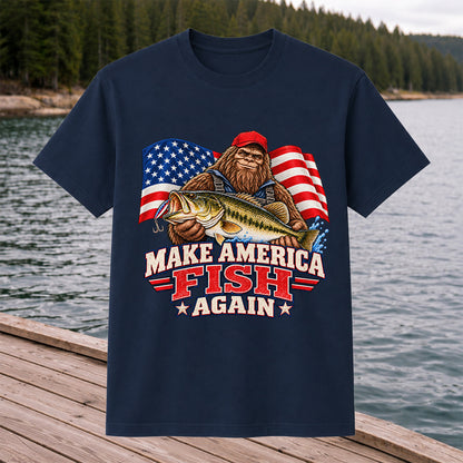 Make America Fish Again Bigfoot Bass Fishing T-Shirt