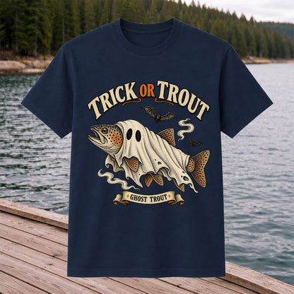 Trick or Trout Ghost Trout Halloween Fishing T-Shirt