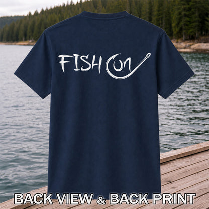 Fish On Fishing Hook Minimalist Graphic T-Shirt | Back Print