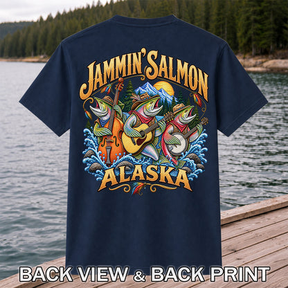 Salmon Music Band Alaska Fishing Graphic T-Shirt | Back Print