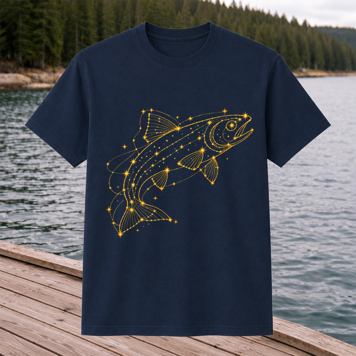 Celestial Trout Constellation Line Art Fishing Graphic T-Shirt
