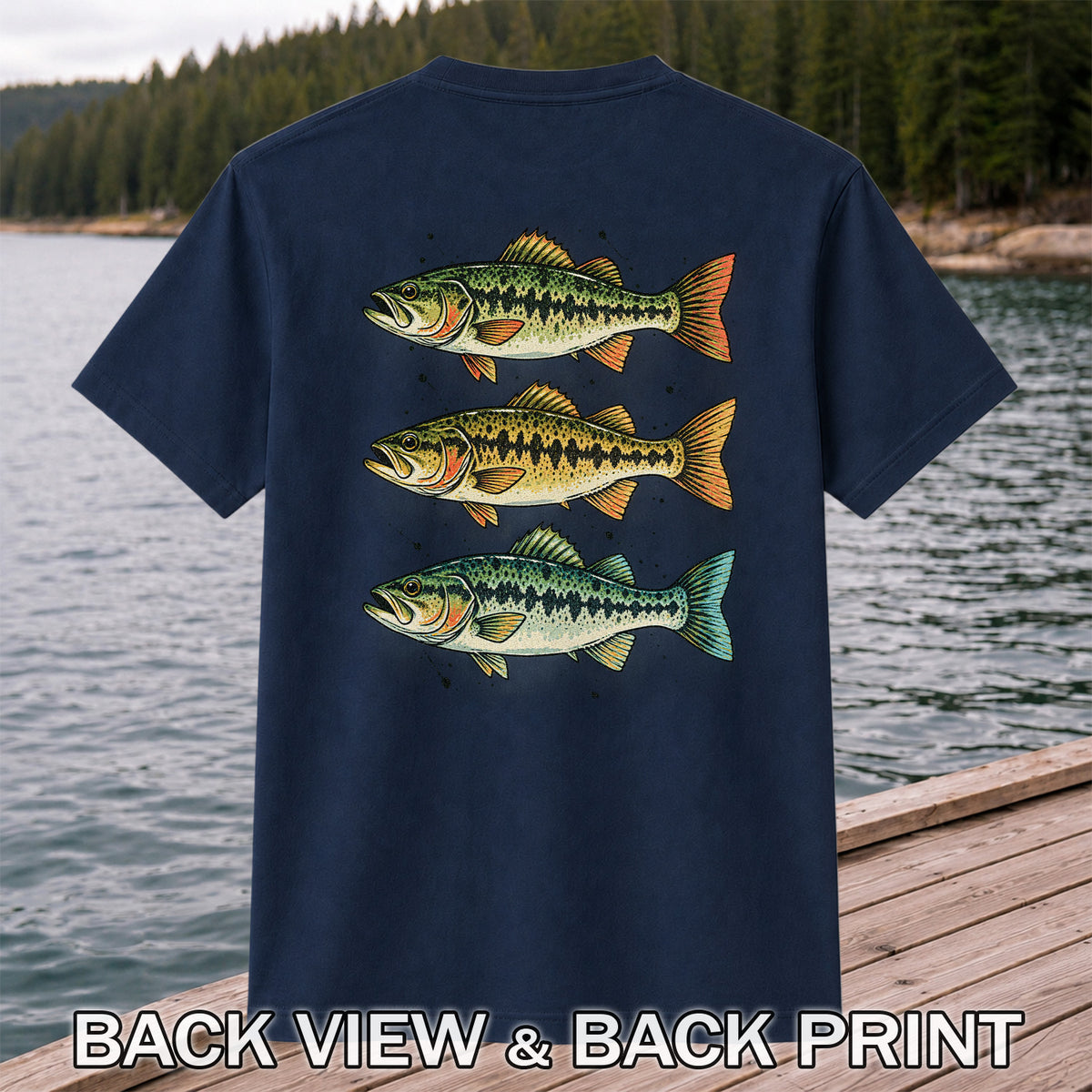 Three Bass Fishing Graphic T-Shirt | Back Print