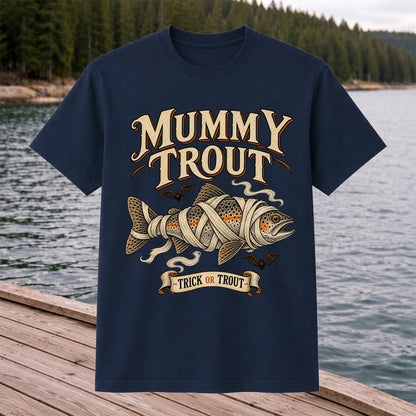Mummy Trout Trick or Trout Halloween Fishing T-Shirt