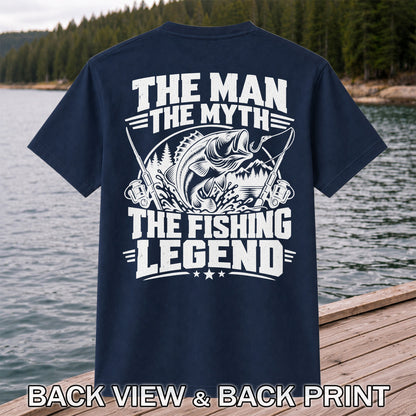 The Man The Myth The Fishing Legend Bass Graphic T-Shirt | Back Print