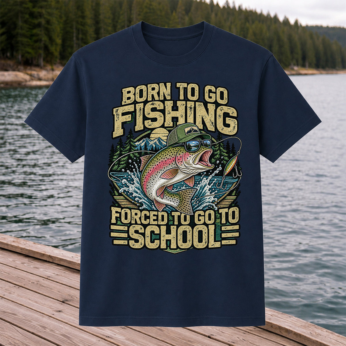 Born to Go Fishing Forced to Go to School Rainbow Trout T-Shirt